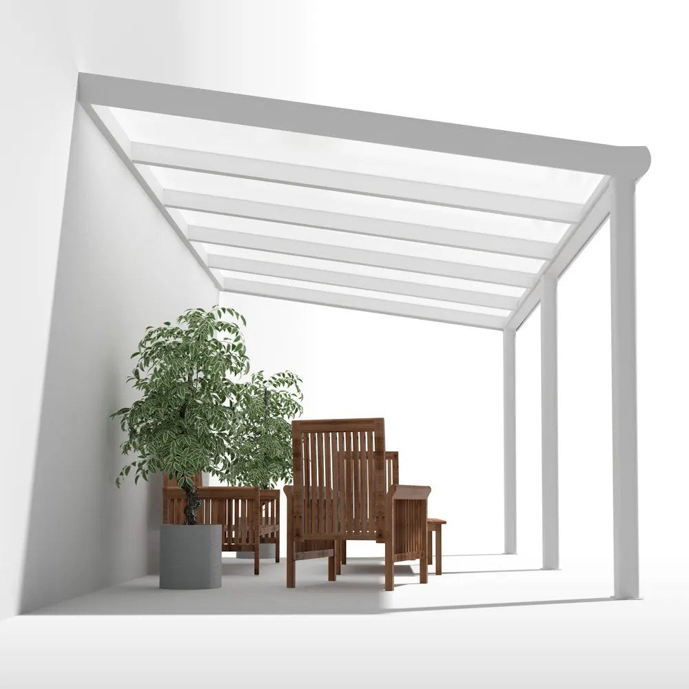 Terrassendach Alu weiß mit 8mm VSG Glas opal/milchig - Anwendungsbeispiel | Glassystem für Außenbereich