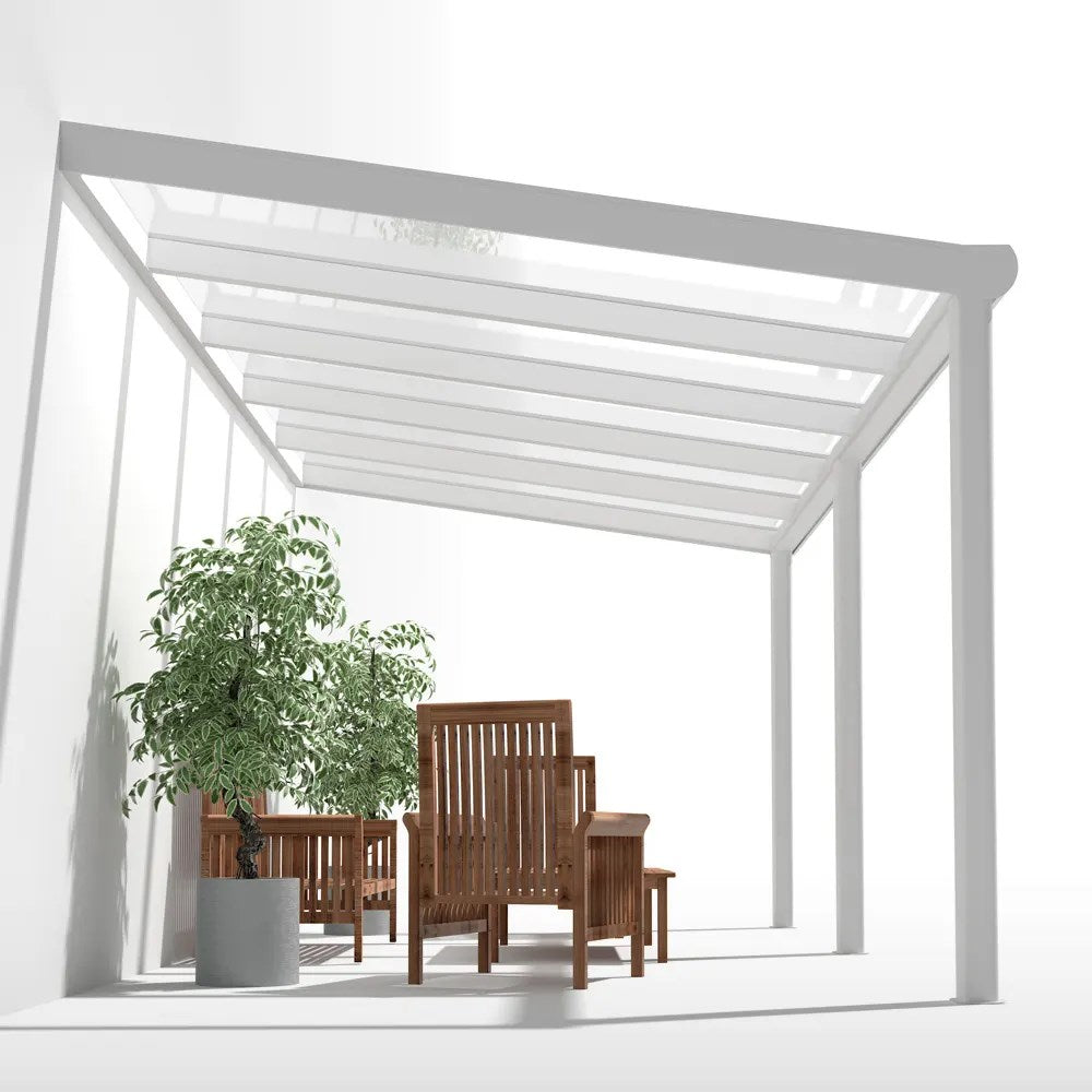 Terrassendach Alu weiß mit 8mm VSG Glas klar/farblos - Anwendungsbeispiel | Glassystem für Außenbereich