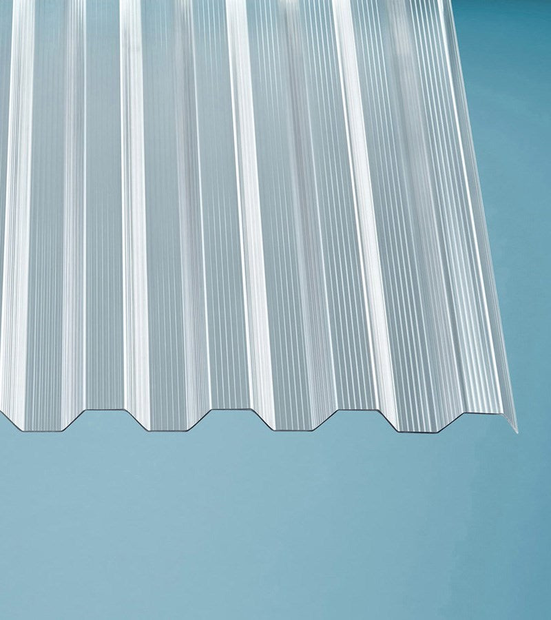 Lichtplatten Trapezplatten Polycarbonat 1,4 mm Gerillt 76/18 klar/farblos - Detailansicht | Trapezplatte für Überdachungen