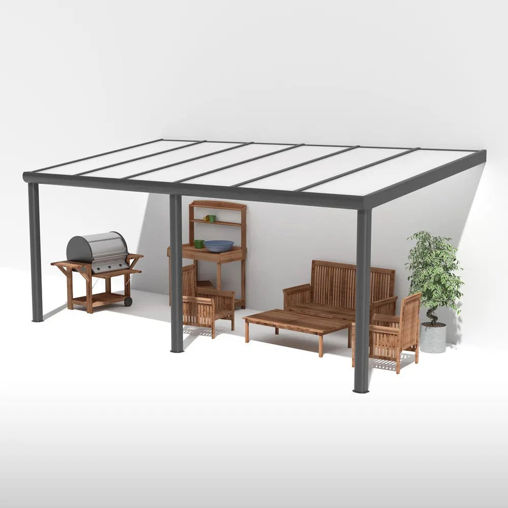 Terrassendach Alu Anthrazit mit 8mm VSG Glas opal/milchig - Hauptbild | Glassystem für Außenbereich