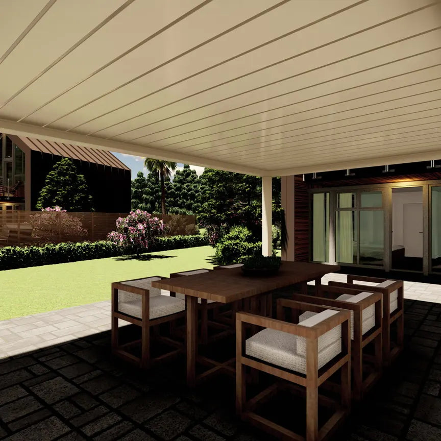 Bioklimatische Pergola mit kippbaren Dachlamellen - Detailansicht | Hochwertige Aluminium-Pergola für Garten und Terrasse