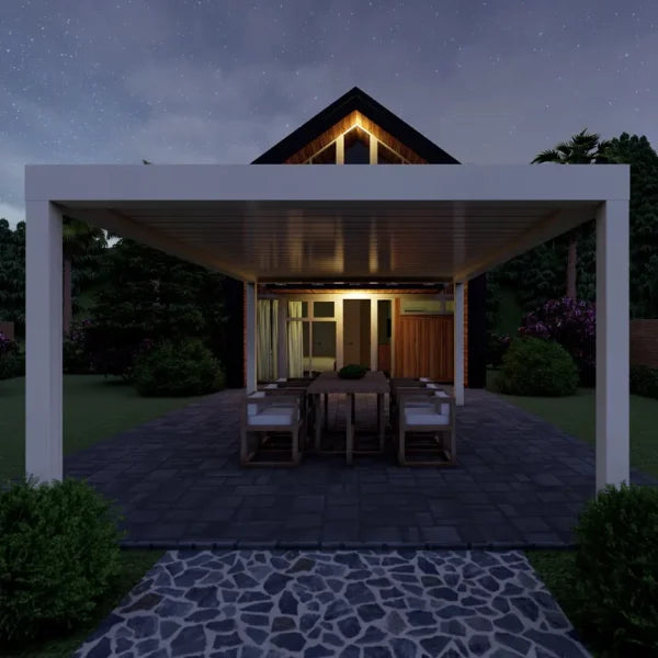 Bioklimatische Pergola mit kippbaren Dachlamellen - Anwendungsbeispiel | Hochwertige Aluminium-Pergola für Garten und Terrasse