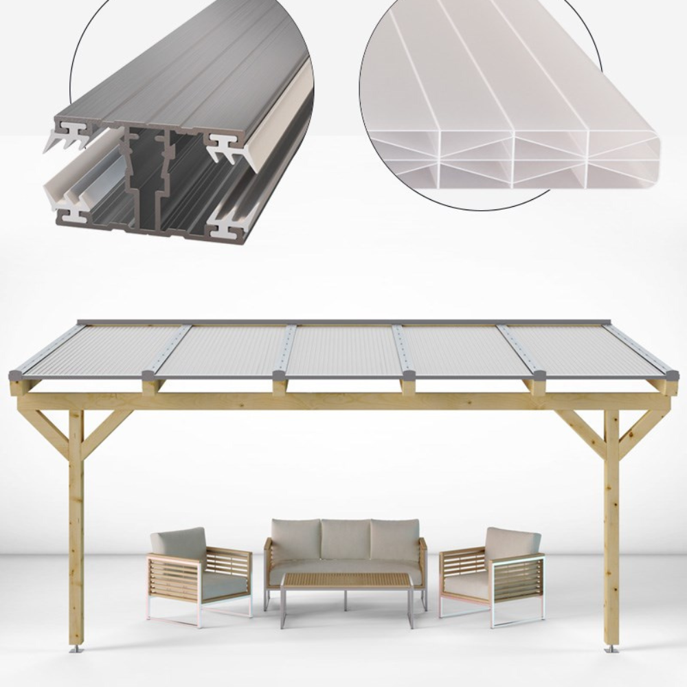 Doppelstegplatten Komplettset Polycarbonat 16mm X-Struktur opal/weiß inkl. Profile und Zubehör