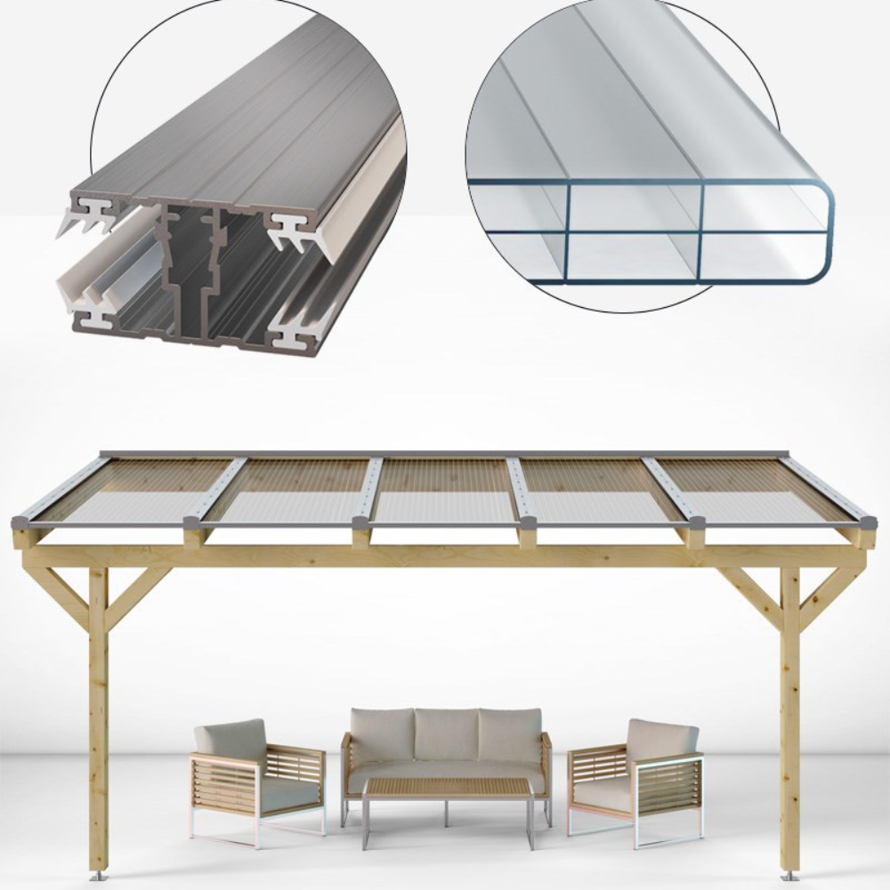 Doppelstegplatten Komplettset Polycarbonat 16mm 3-Fach Struktur klar/farblos inkl. Profile und Zubehör