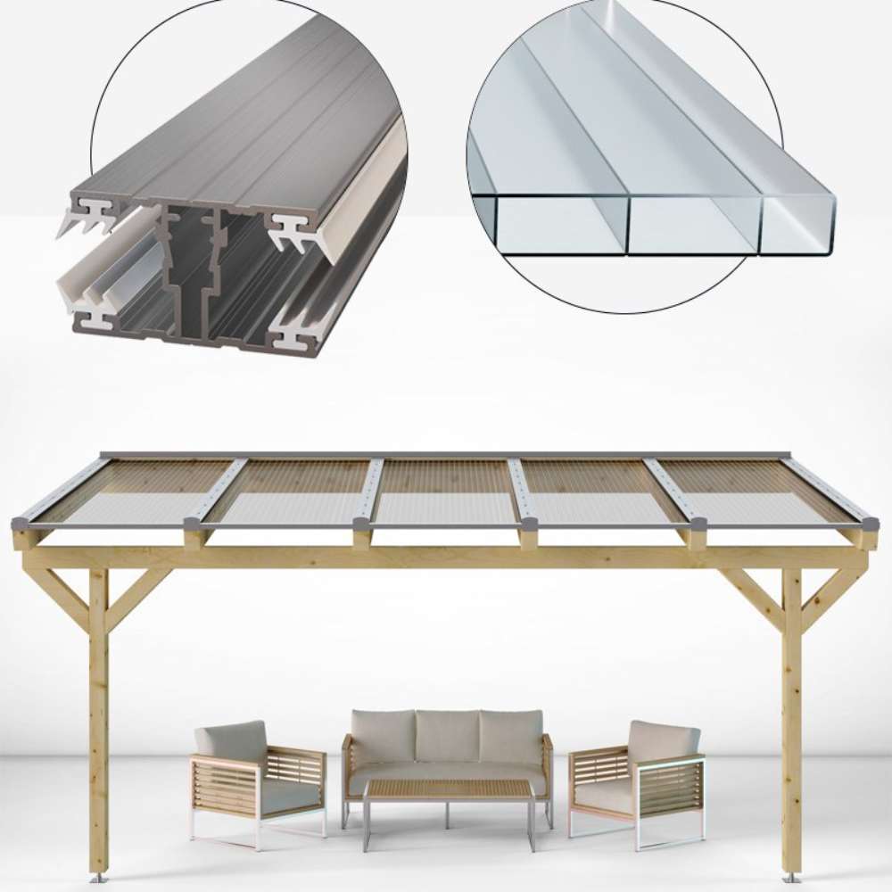 Doppelstegplatten Komplettset Polycarbonat 16mm esthetic klar/farblos inkl. Profile und Zubehör