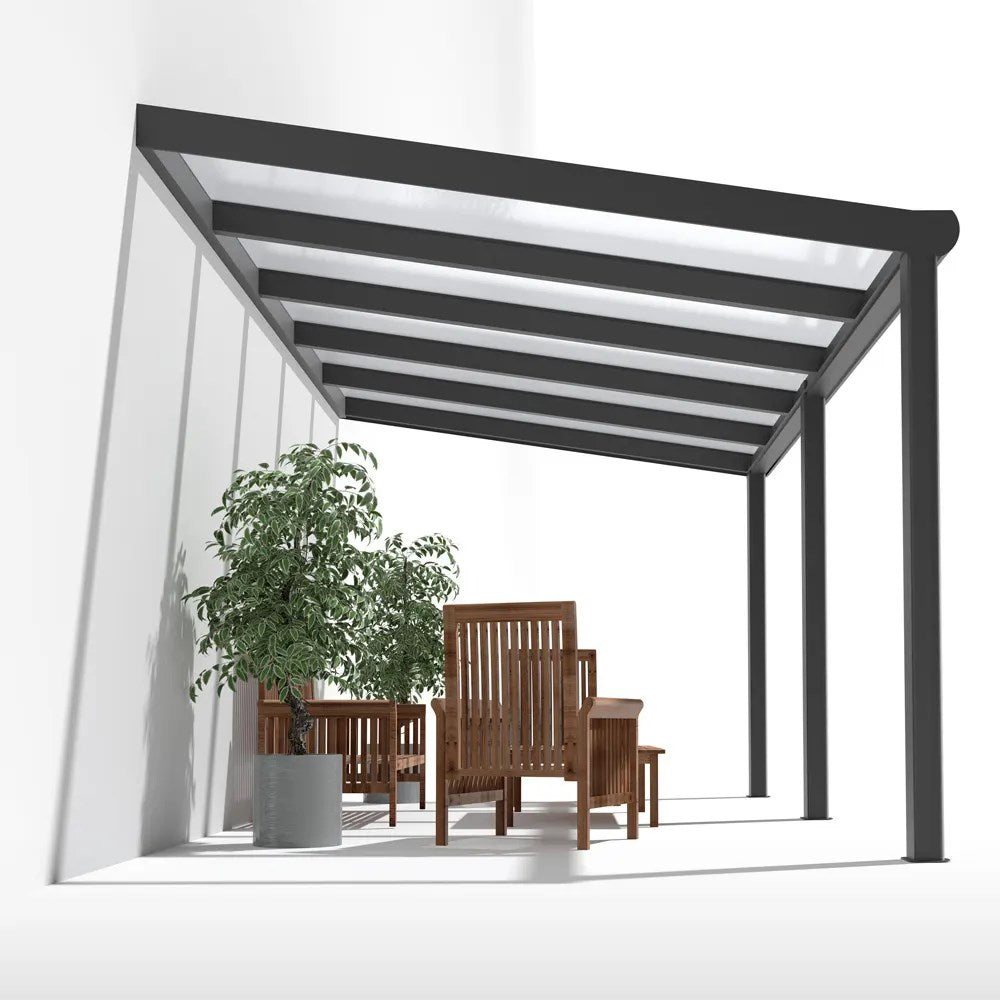 Terrassendach Alu Anthrazit mit 16mm Stegplatten klar/farblos - weitere Ansicht | Hochwertige Hohlkammerplatte