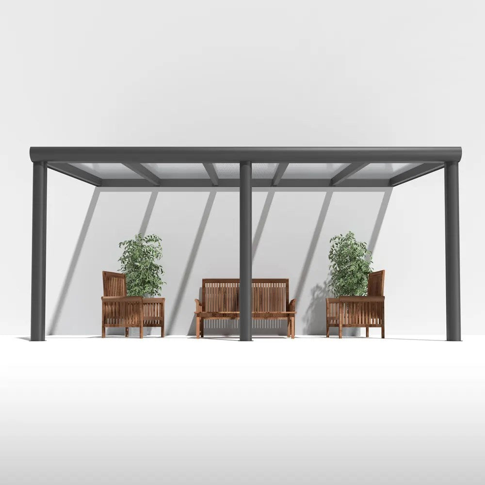 Terrassendach Alu Anthrazit mit 16mm Stegplatten klar/farblos - Detailansicht | Hochwertige Hohlkammerplatte