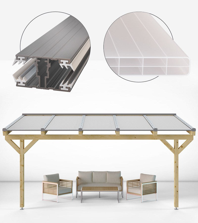 Doppelstegplatten Komplettset Polycarbonat 16mm 3-Fach Struktur opal/weiß inkl. Profile und Zubehör