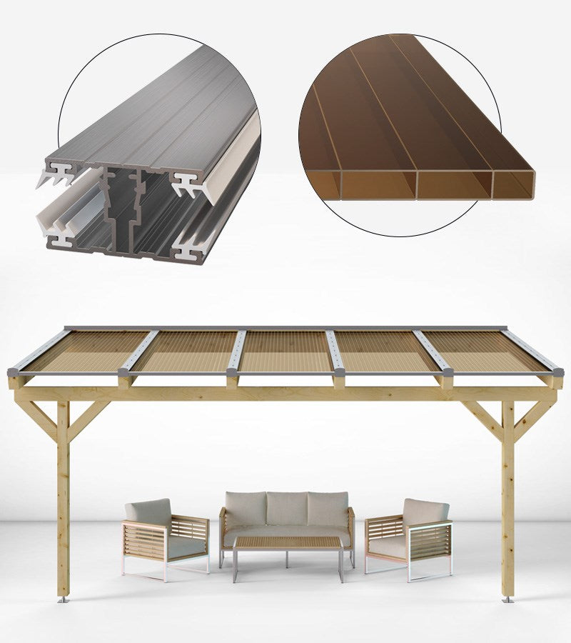 Doppelstegplatten Komplettset Acrylglas 16mm bronze inkl. Profile und Zubehör