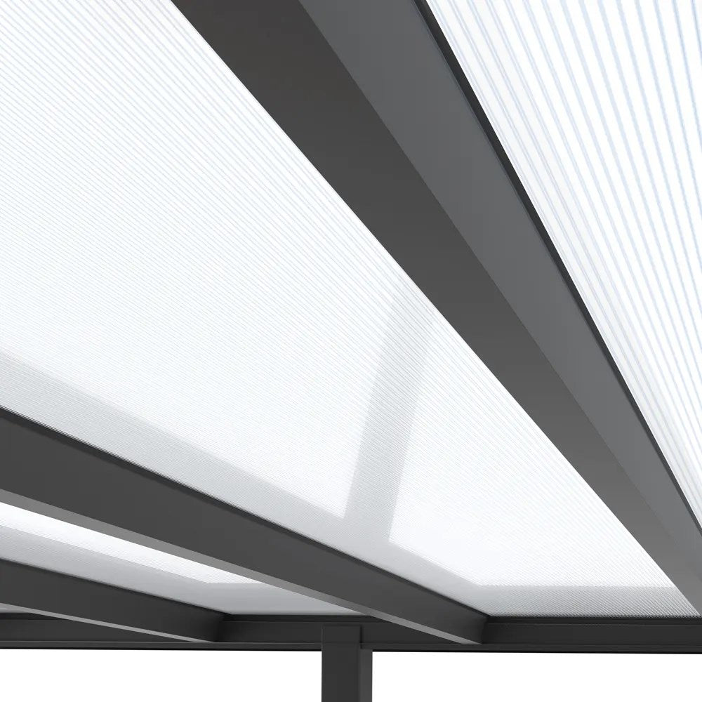 Terrassendach Alu Anthrazit mit 16mm Stegplatten klar/farblos - Anwendungsbeispiel | Hochwertige Hohlkammerplatte