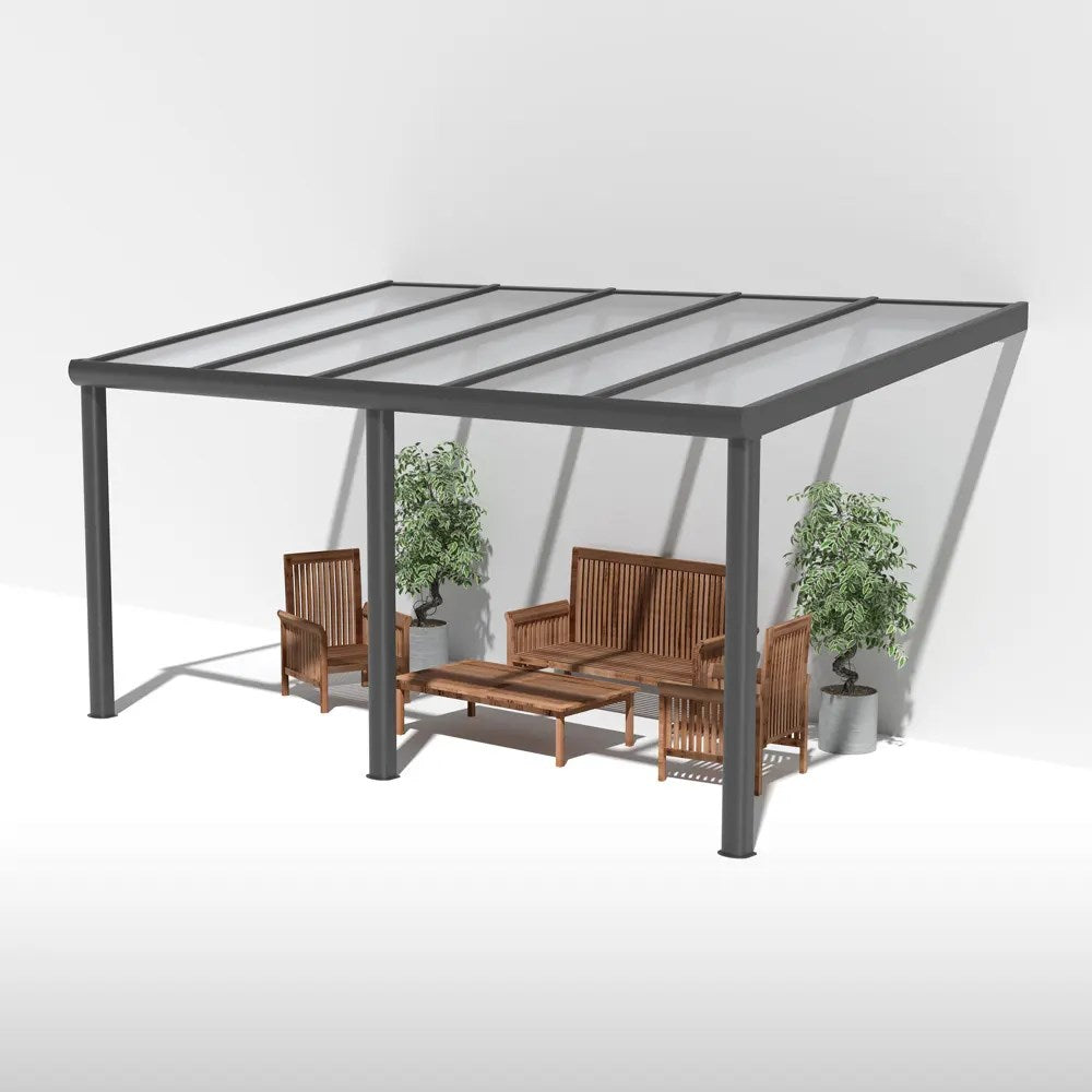 Terrassendach Alu Anthrazit mit 16mm Stegplatten klar/farblos - Hauptbild | Hochwertige Hohlkammerplatte