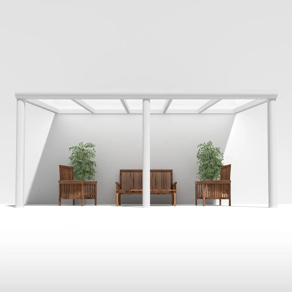 Terrassendach Alu weiß mit 8mm VSG Glas opal/milchig - Detailansicht | Glassystem für Außenbereich