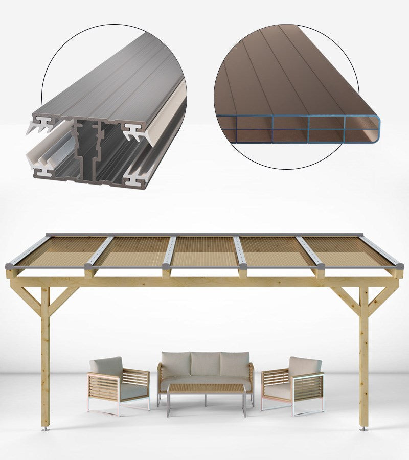 Doppelstegplatten Komplettset Polycarbonat 16mm 3-Fach Struktur bronze inkl. Profile und Zubehör