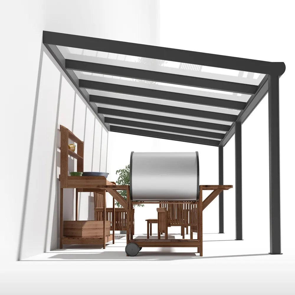 Terrassendach Alu Anthrazit mit 8mm VSG Glas klar/farblos - Anwendungsbeispiel | Glassystem für Außenbereich