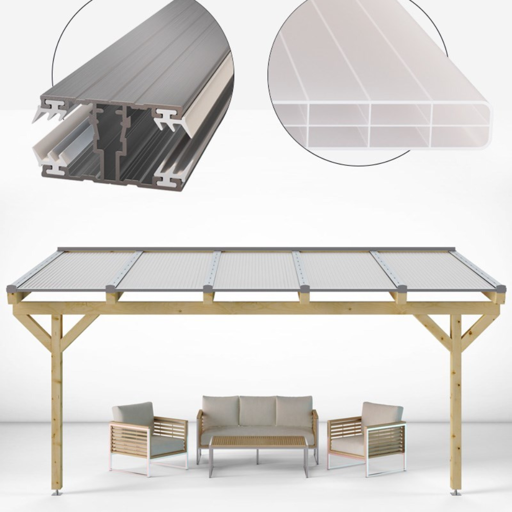 Doppelstegplatten Komplettset Polycarbonat 16mm 3-Fach Struktur opal/weiß inkl. Profile und Zubehör