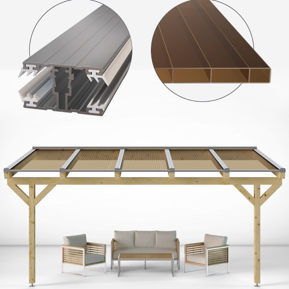 Doppelstegplatten Komplettset Acrylglas 16mm bronze inkl. Profile und Zubehör