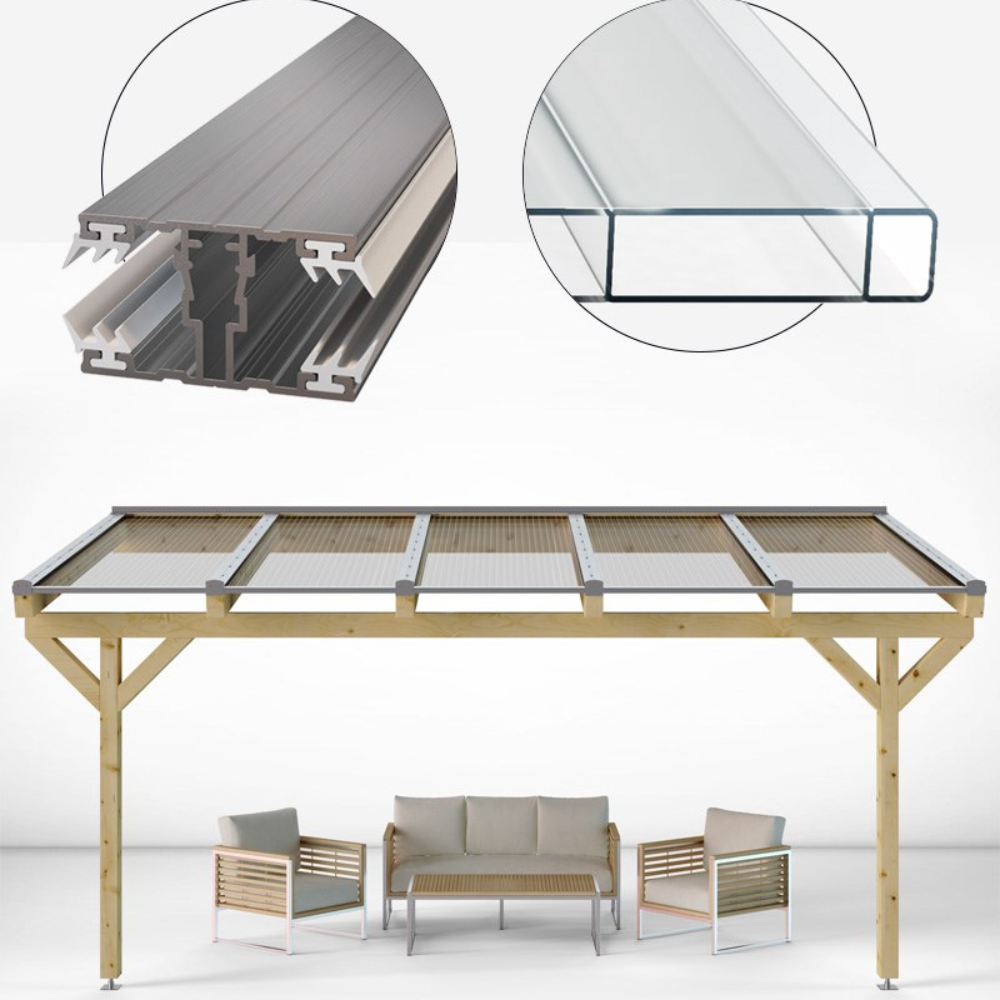 Doppelstegplatten Komplettset Acrylglas 16mm klar/farblos inkl. Profile und Zubehör