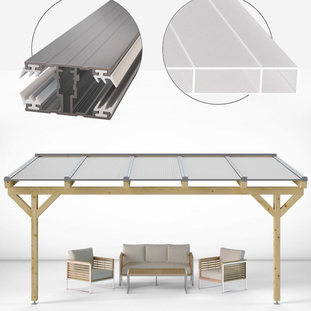 Doppelstegplatten Komplettset Acrylglas 16mm opal/weiß inkl. Profile und Zubehör