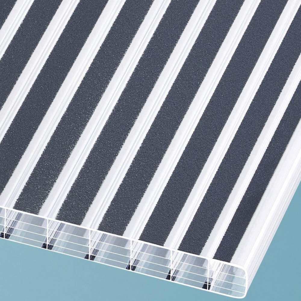 Doppelstegplatten 16mm Polycarbonat gestreift klar/anthrazit