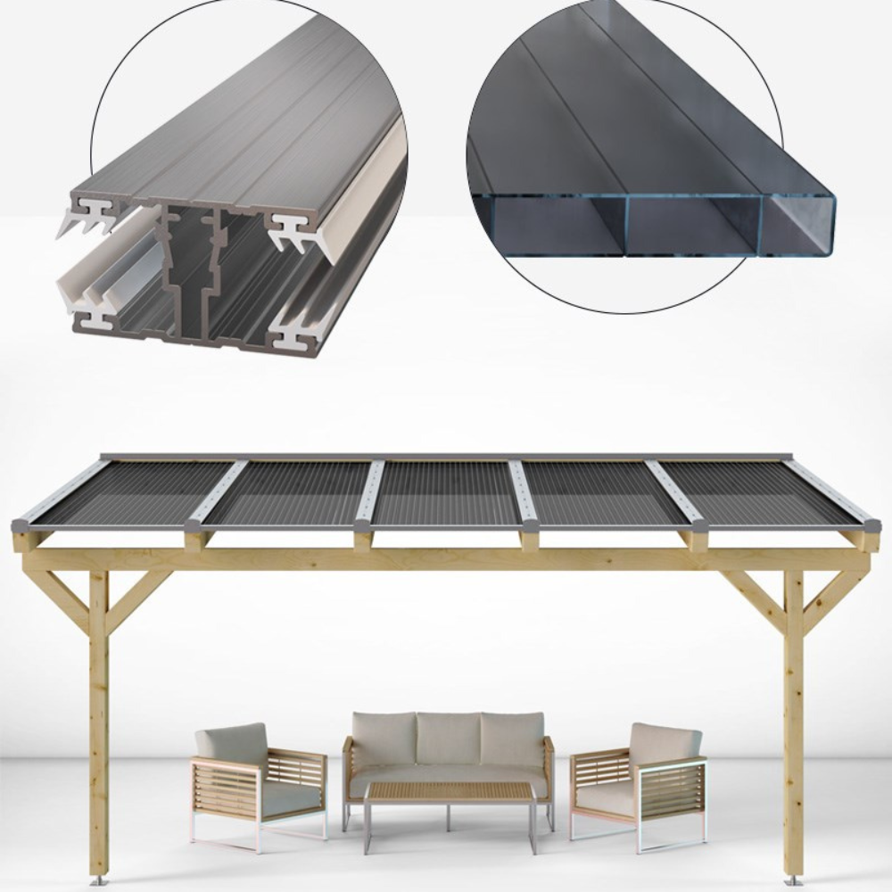 Doppelstegplatten Komplettset Polycarbonat 16mm esthetic graphit inkl. Profile und Zubehör