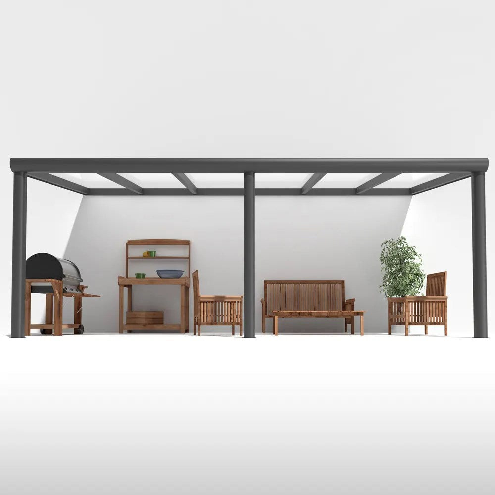 Terrassendach Alu Anthrazit mit 8mm VSG Glas opal/milchig - Detailansicht | Glassystem für Außenbereich