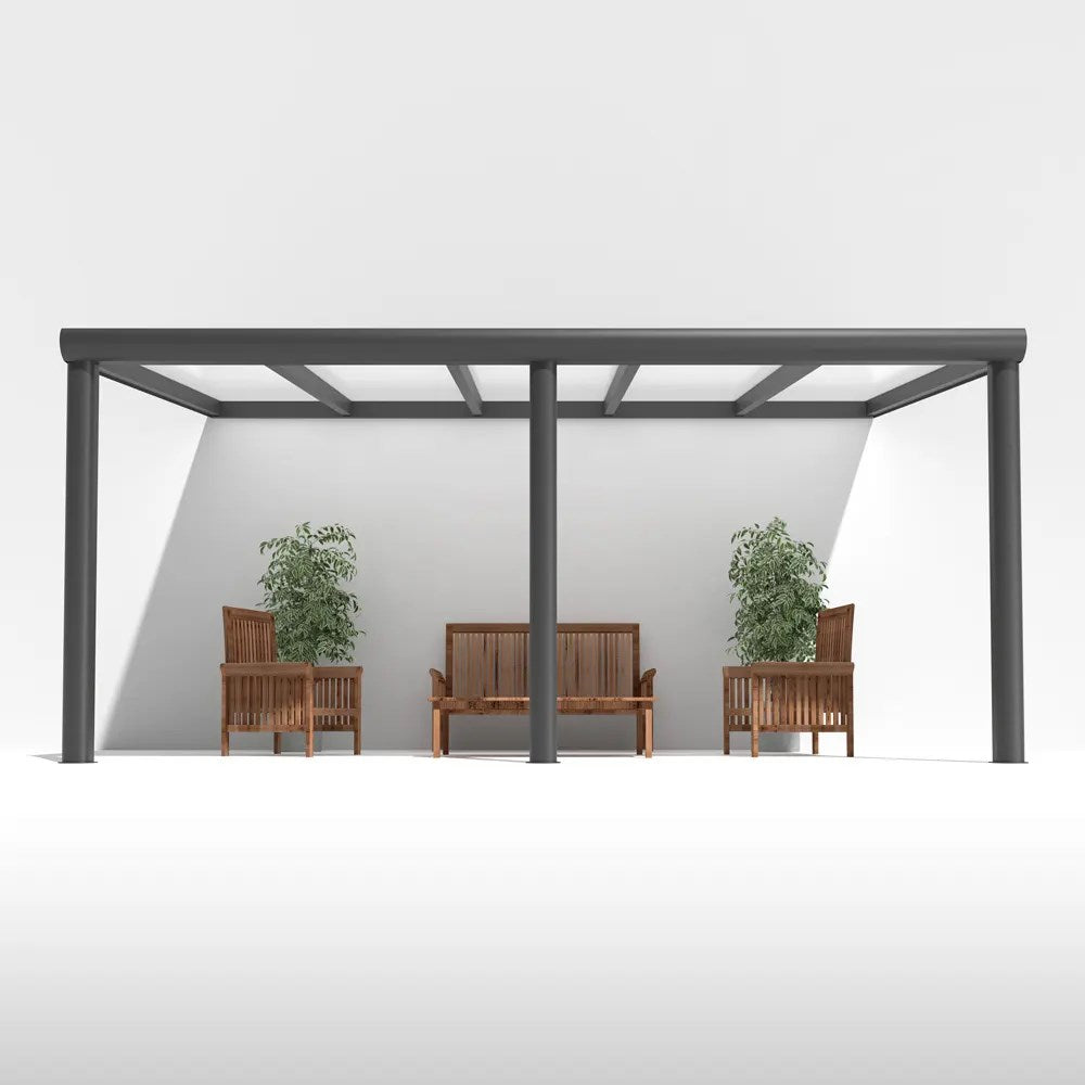 Terrassendach Alu Anthrazit mit 16mm Stegplatten opal/weiß - Detailansicht | Hochwertige Hohlkammerplatte